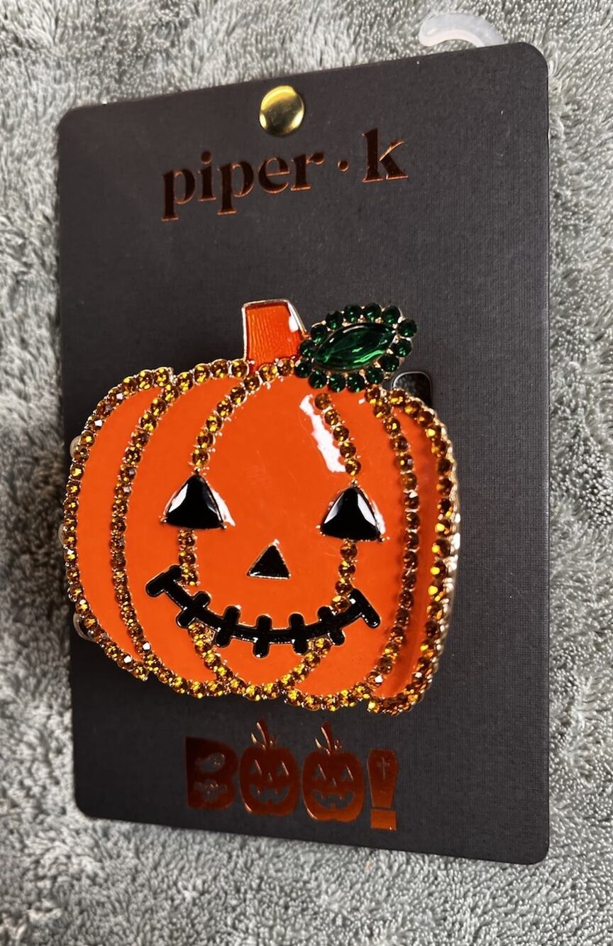 Piper K Halloween Rhinestone Pumpkin Hair Claw Clip Jack O Lantern NWT